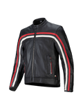 Alpinestars Dyno Leather Jacket, black bovine leather motorcycle jacket with red and ecru stripes, Tech-Air Ready.
