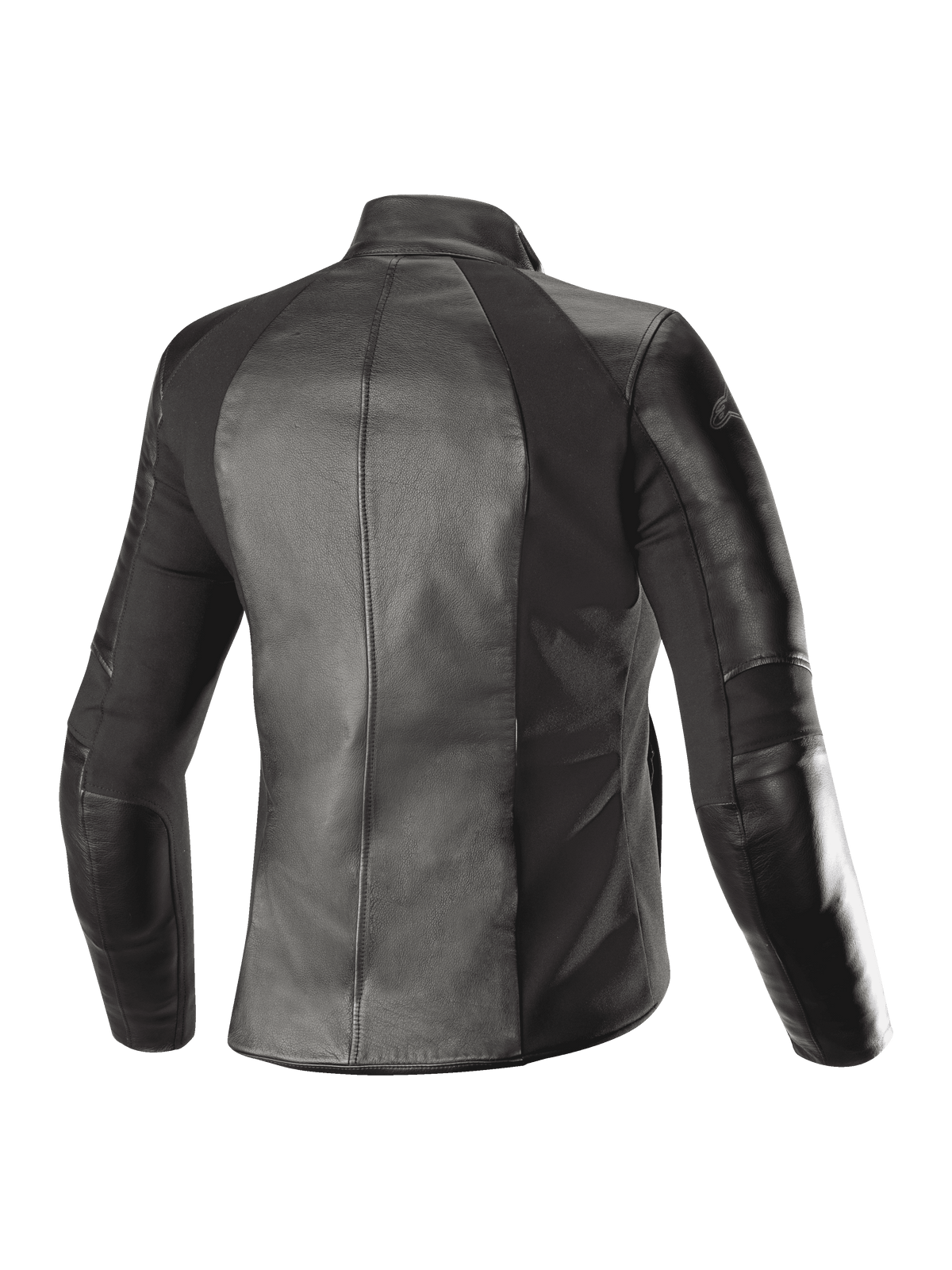 Alpinestars Women Stella Vika V2 Leather Jacket, Black, Back View, featuring full-grain leather construction and aramid stretch panels for a tailored feminine fit, urban motorcycle riding apparel.