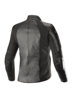 Alpinestars Women Stella Vika V2 Leather Jacket, Black, Back View, featuring full-grain leather construction and aramid stretch panels for a tailored feminine fit, urban motorcycle riding apparel.