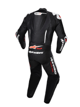 Alpinestars GP-R7 1-Piece Leather Suit, black and white Tech-Air ready racing gear with aerodynamic speed hump.