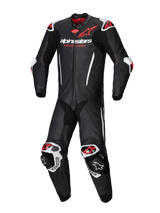 Alpinestars GP-R7 Leather Suit - 1 Piece, men's black and red fluo racing gear, 1.3mm bovine leather, Tech-Air ready.