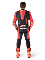 Alpinestars GP-R7 1-Piece Leather Suit, Black and Red motorcycle racing gear, rear view with aerodynamic hump