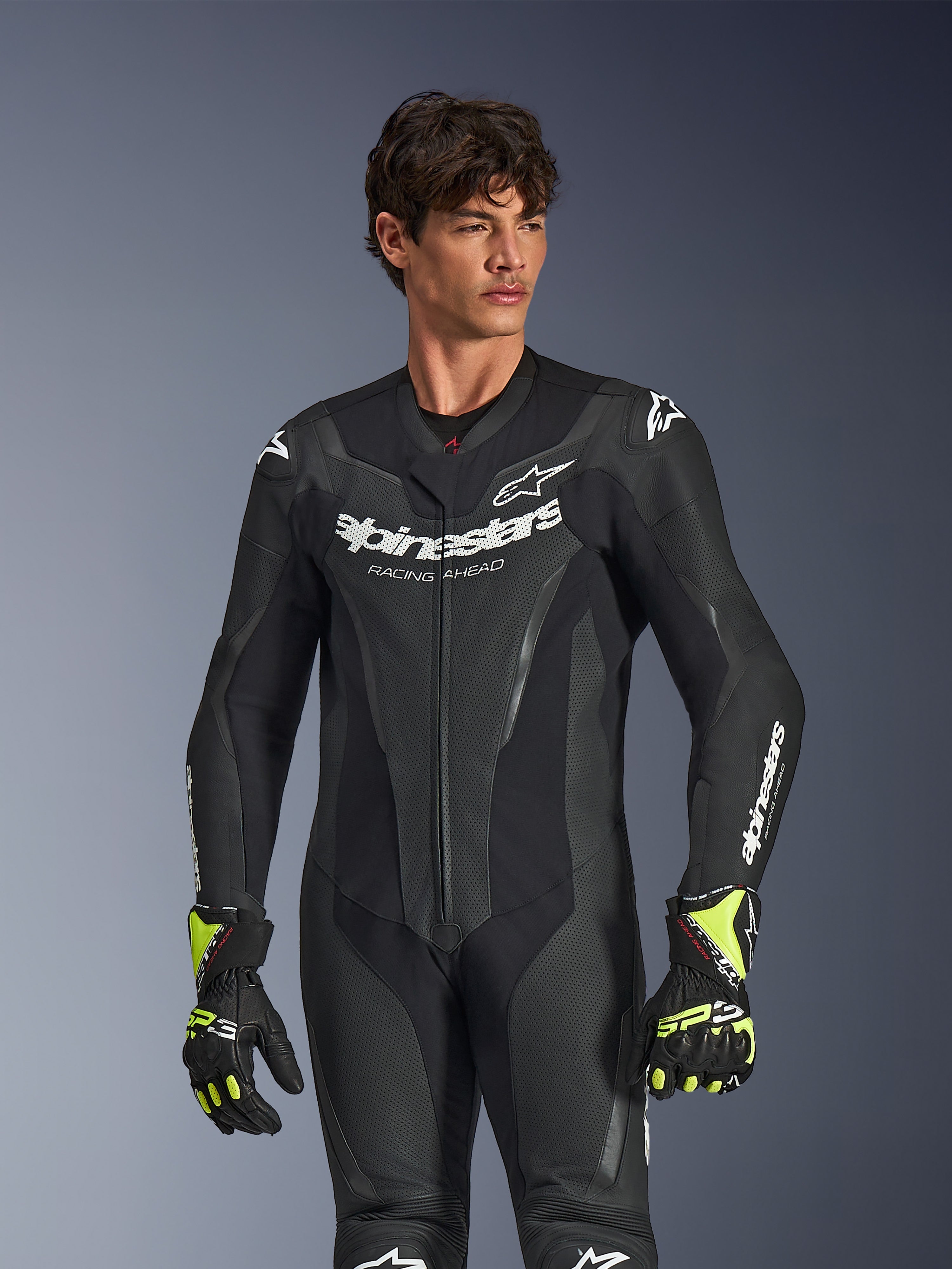 GP Force V2 1-Piece - Black Motorcycle Suit | Alpinestars®
