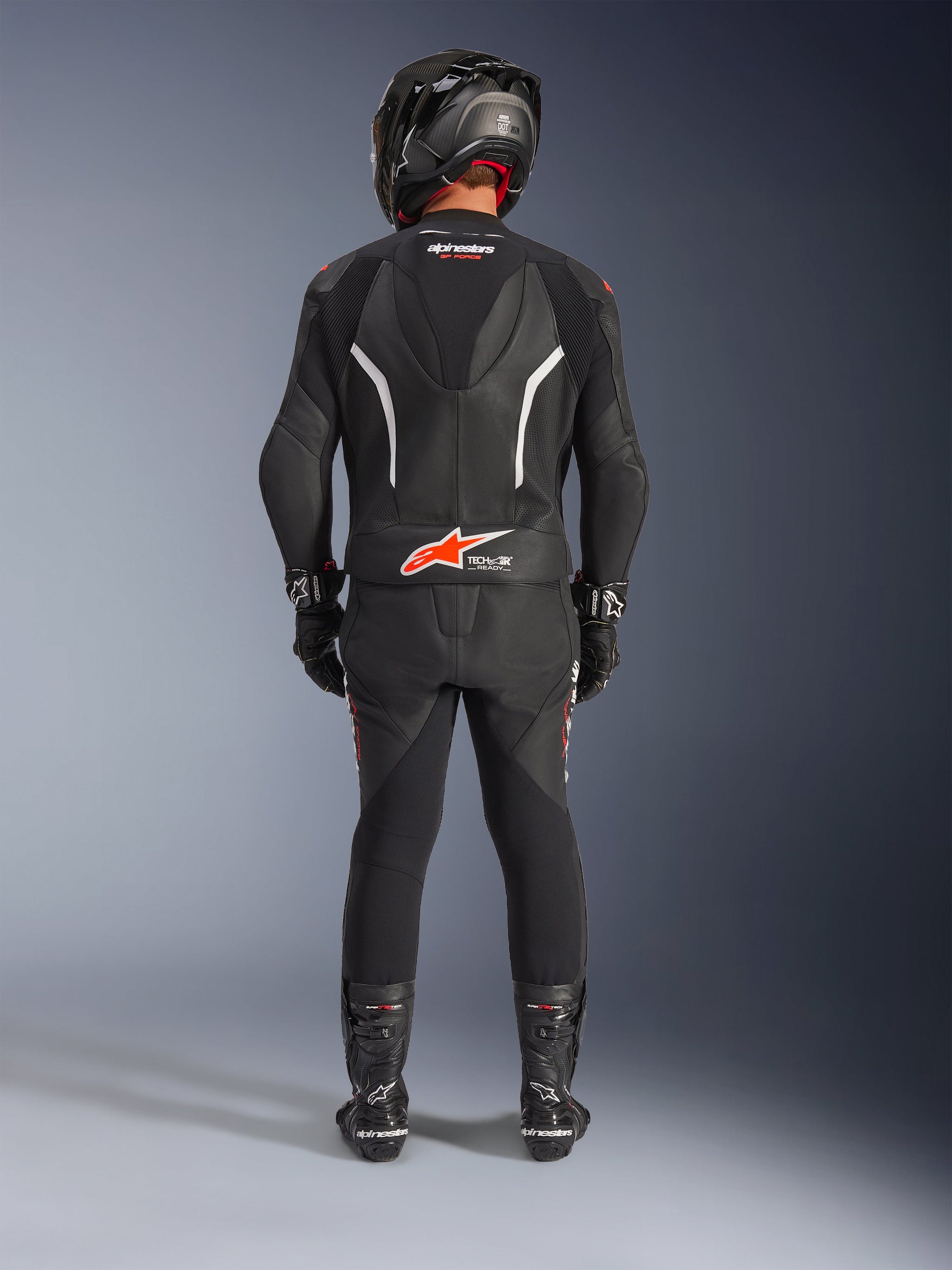 aa wearing german biker helmet GP Force V2 2Piece - Red Motorcycle Suit