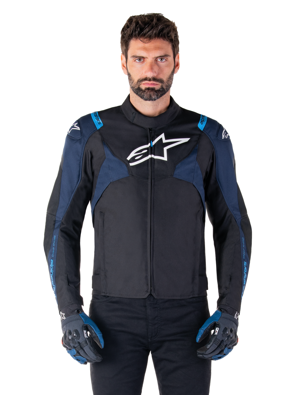 Alpinestars blue leather jacket best sale