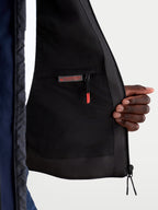 Alpinestars Aeroshell Waterproof Jacket, close-up view of the interior lining showcasing the waterproof compartment and zipper pocket, Night Navy and Black, CE certified motorcycle gear
