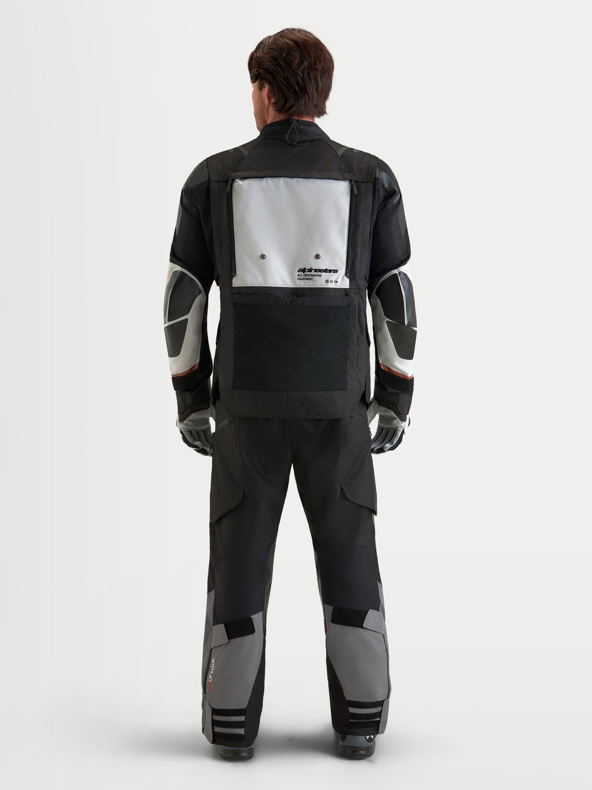 Alpinestars Harok V2 Drystar Jacket, Men's Adventure Touring Textile Motorcycle Jacket, Dark Gray and Ice Gray, rear view showing modular ventilation panel and CE protective construction