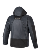 Alpinestars Mospher Waterproof Jacket, Motorcycle Parka, Black, rear view showing integrated hood and ripstop fabric construction, MO.ST.EQ branding on upper back, tactical urban design for all-weather riding