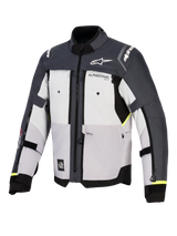 Alpinestars Cusco Drystar® Jacket, Motorcycle Adventure Jacket, Ice Gray Mid Gray and Deep Gray, front view featuring multi-paneled textile construction, zippered chest vents, and Alpinestars branding on chest and shoulders