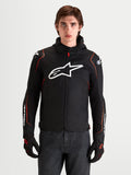 Alpinestars Zaca V2 Waterproof Jacket, Men's motorcycle sport jacket in Black and Red Fluo, featuring DFS shoulder armor and a white Astar logo on the chest, worn by a model in an on-model studio shot