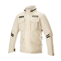 Alpinestars MO.ST.EQ Field Waterproof Primaloft Jacket, Sand Military, urban motorcycle jacket featuring four front flap pockets, high collar, and black adjustable straps on sleeves, contemporary streetwear design with waterproof ripstop construction