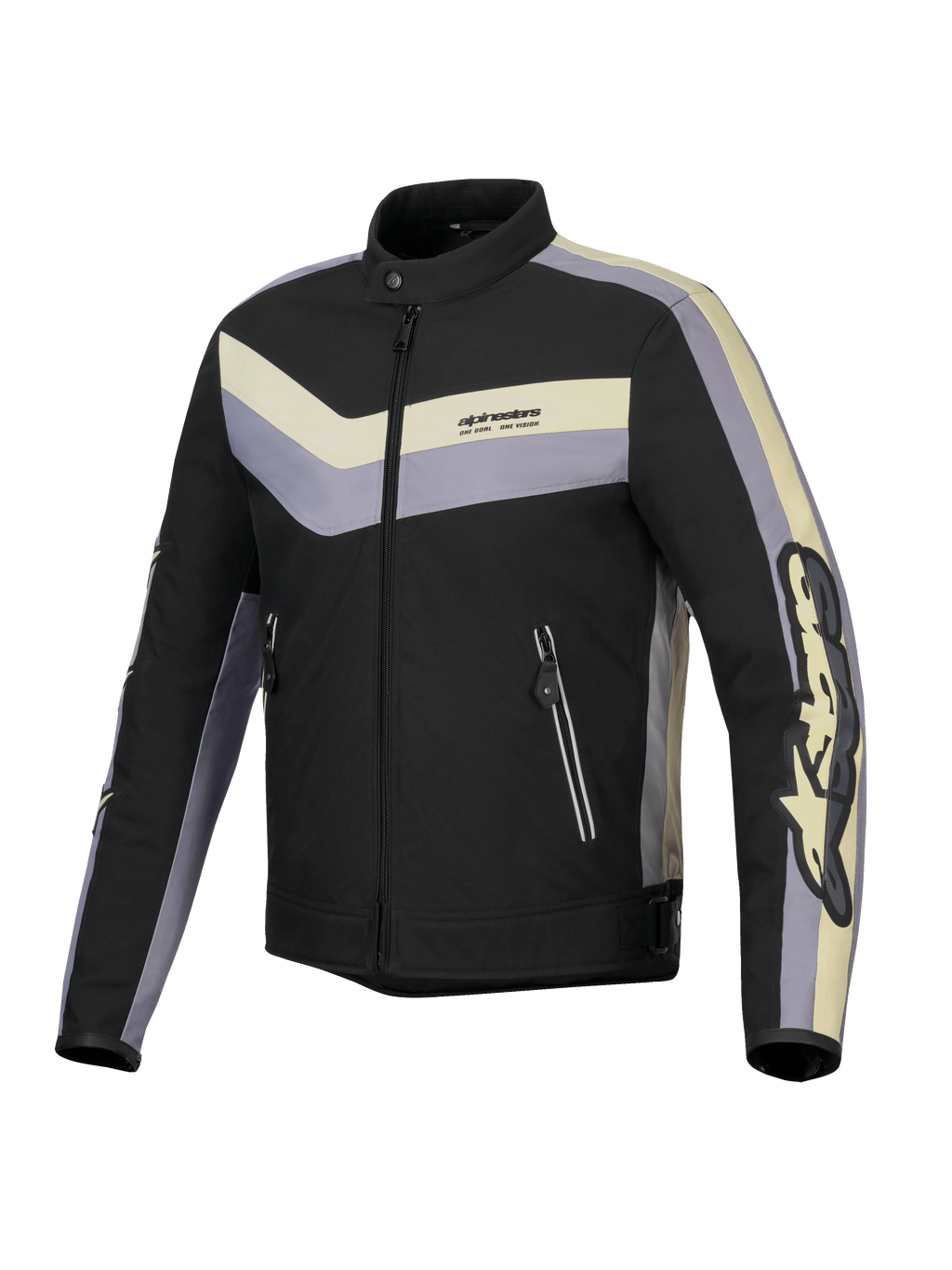 Alpinestars T-Dyno Water Resistant Jacket, men's textile motorcycle riding jacket, Black, Dark Gray, and Ecru, CE certified with vintage-inspired biker fit