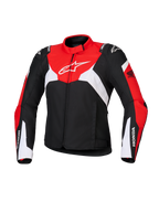 Alpinestars Honda Woman Stella T-Jaws V4 Wp Jacket, Women's Waterproof Sport Motorcycle Jacket, Black with Bright Red and White panels, featuring Honda branding on sleeves and white Alpinestars logo on chest, technical textile construction with a sporty silhouette