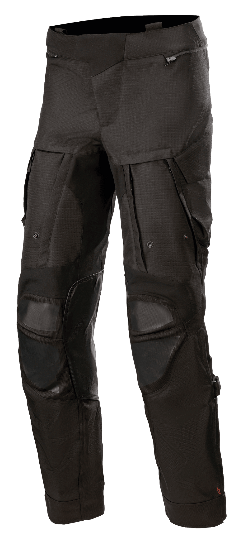 Alpinestars Halo Drystar® Pants, Black Adventure Touring Motorcycle Pants, featuring large thigh ventilation panels, reinforced knee protection, zippered pockets, and durable textile construction for multi-season use