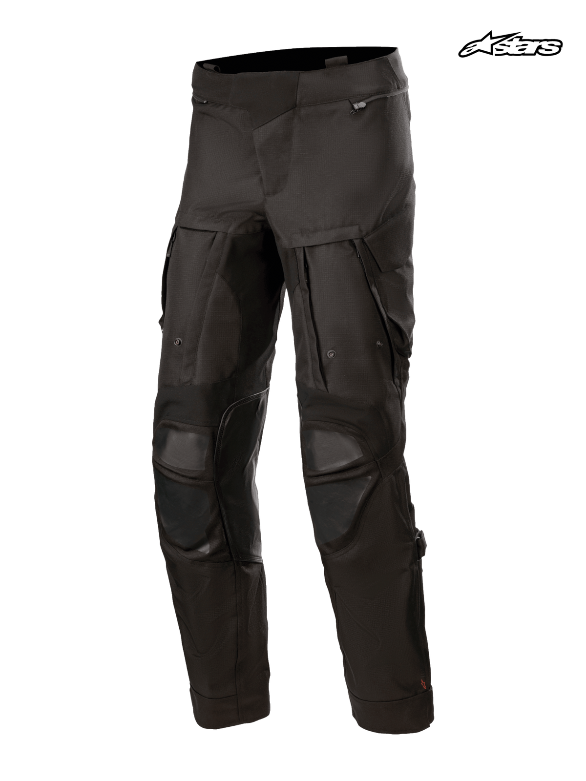 Alpinestars Halo Drystar Pants, men's adventure touring motorcycle pants, black, waterproof textile construction with thigh ventilation panels, front view