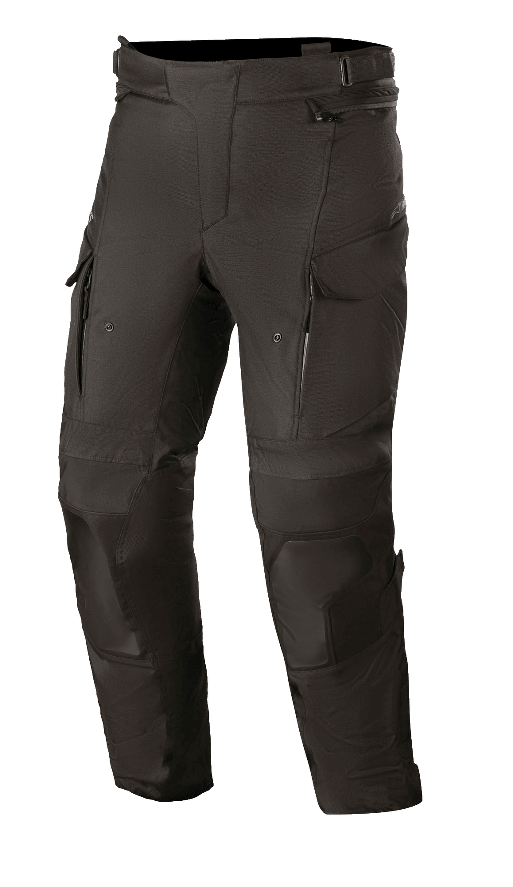 Alpinestars Andes V3 Drystar Pants, Motorcycle Adventure Touring Pants, Black, waterproof and breathable textile construction, featuring cargo-style pockets, reinforced knee areas, and zippered thigh vents for all-weather riding