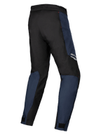 Alpinestars Stella ST-1 Waterproof Pants, Dark Blue and Black textile with Bright Red accents, rear three-quarter view highlighting the durable construction and ergonomic fit for women's adventure touring.