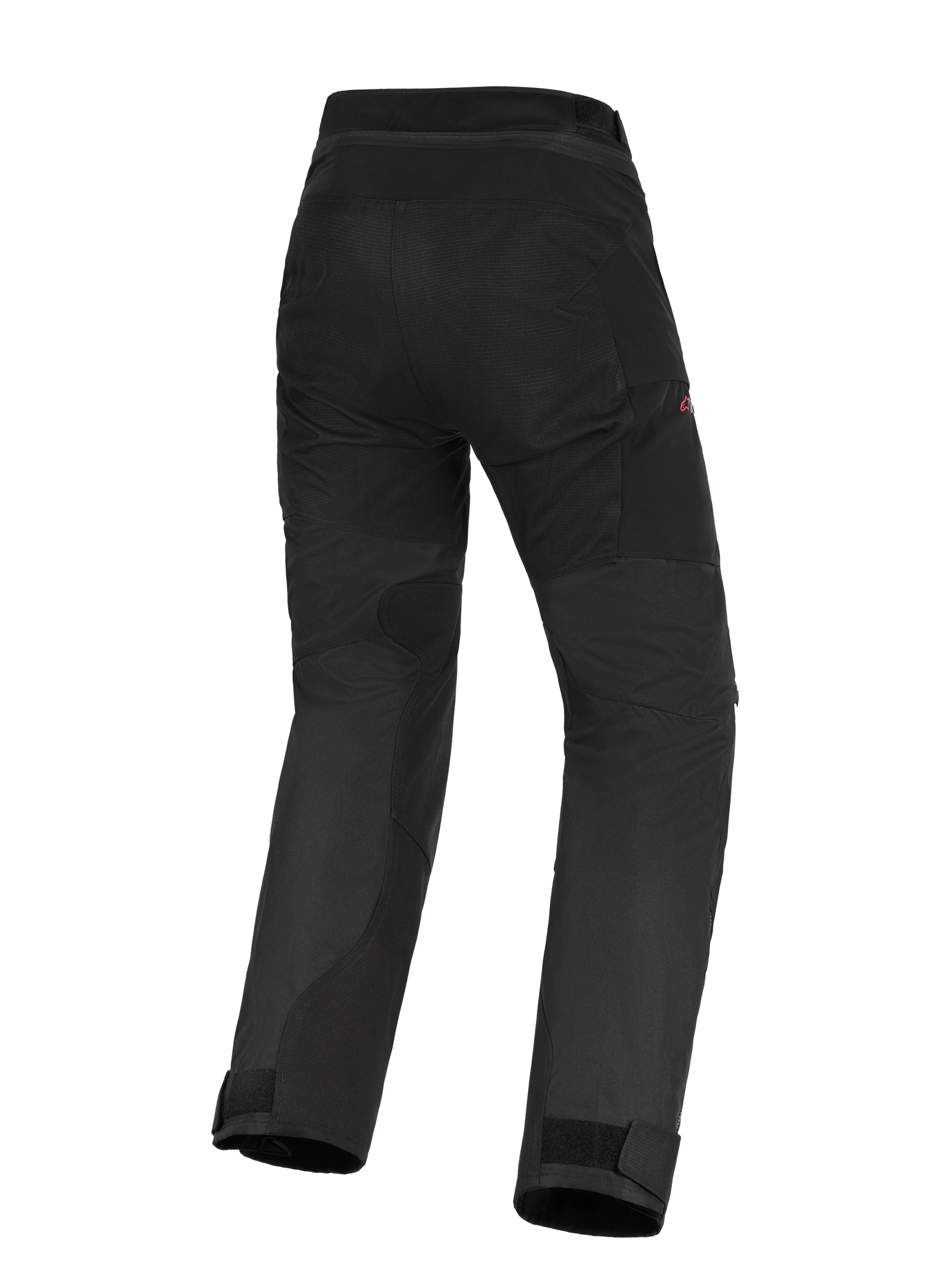 Alpinestars Woman Stella Andes V4 Drystar® Pants, black adventure-touring motorcycle pants, rear view showing reinforced seat and inner leg panels, high-waist design, and adjustable ankle cuffs.