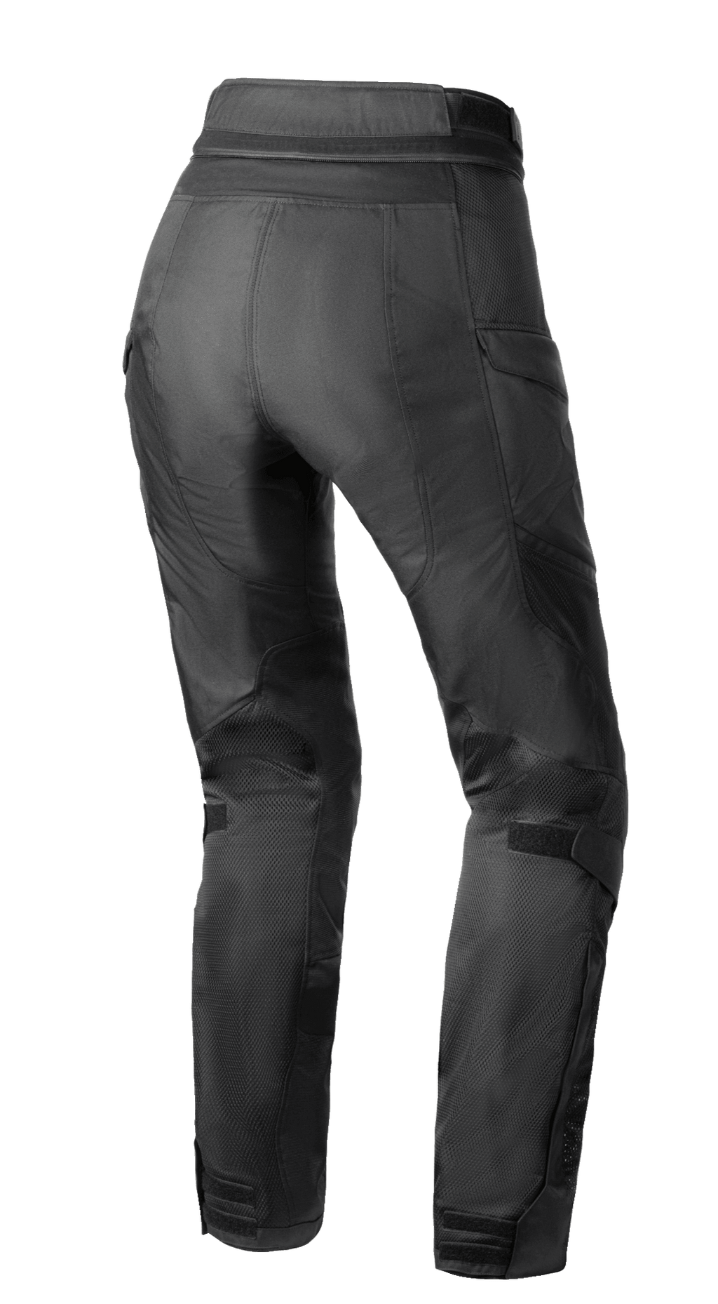 Alpinestars Stella Andes Air Drystar® Pants, Women's Motorcycle Pants, Black, back view showing mesh ventilation on calves and thighs, elongated lower back, and waist connection zipper