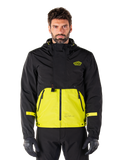 Alpinestars Mootant Waterproof Parka, Motorcycle Touring Jacket, Lime Punch and Black, hooded two-tone design with bright yellow lower torso and black upper body, yellow sleeve straps, logo on chest, technical modular style