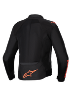 Alpinestars Viper Air V4 Jacket in Black and Red Fluo, back view featuring large tech mesh panels for airflow.