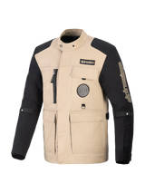 Alpinestars Dice Jacket, Urban Motorcycle Jacket, Tan and Black, workwear-inspired design with four front utility pockets and logo patches, rugged textile construction for street performance