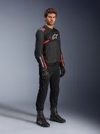 Alpinestars T-SPS Air V2 Jacket, men's black and red fluo textile motorcycle jacket with ventilated mesh panels.