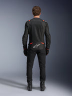 Alpinestars T-SPS Air V2 Jacket, men's road motorcycle jacket, black and red fluo, rear view with textile mesh panels.