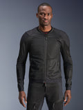 Alpinestars Troop-Air Jacket, Black Motorcycle Mesh Jacket, worn by model with matching black mesh pants, breathable 2D tech mesh construction with reinforced shoulder panels, front zipper, modern urban riding gear