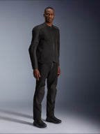 Alpinestars C-1 Air Jacket, Black, worn by a model with matching black motorcycle pants and shoes, featuring large tech mesh panels for airflow, clean urban aesthetic with a streamlined fit.