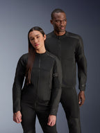 Alpinestars Stella C-1 Air Jacket, Black, worn by a male and female model, technical mesh construction for airflow, reflective logos, sleek urban motorcycle riding gear