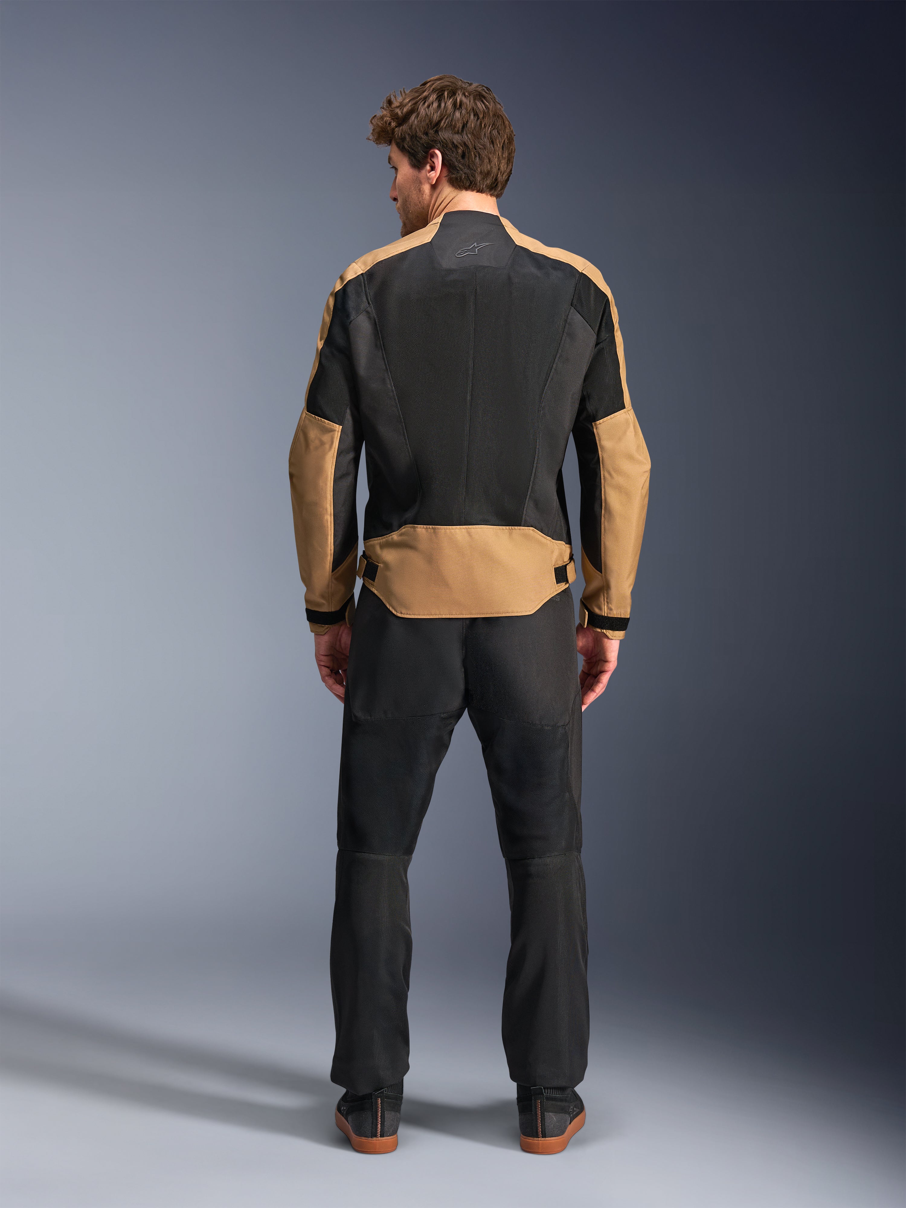 Alpinestars C-1 Air Jacket, Sand and Black urban textile motorcycle jacket with ventilated mesh panels, back view.