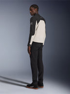 Alpinestars Provoke Jacket, urban motorcycle jacket, Black and Metal Gray, rear three-quarter view on a model, two-tone textile construction with Alpinestars logo on the shoulder, worn with black pants and black sneakers, contemporary street-ready protection