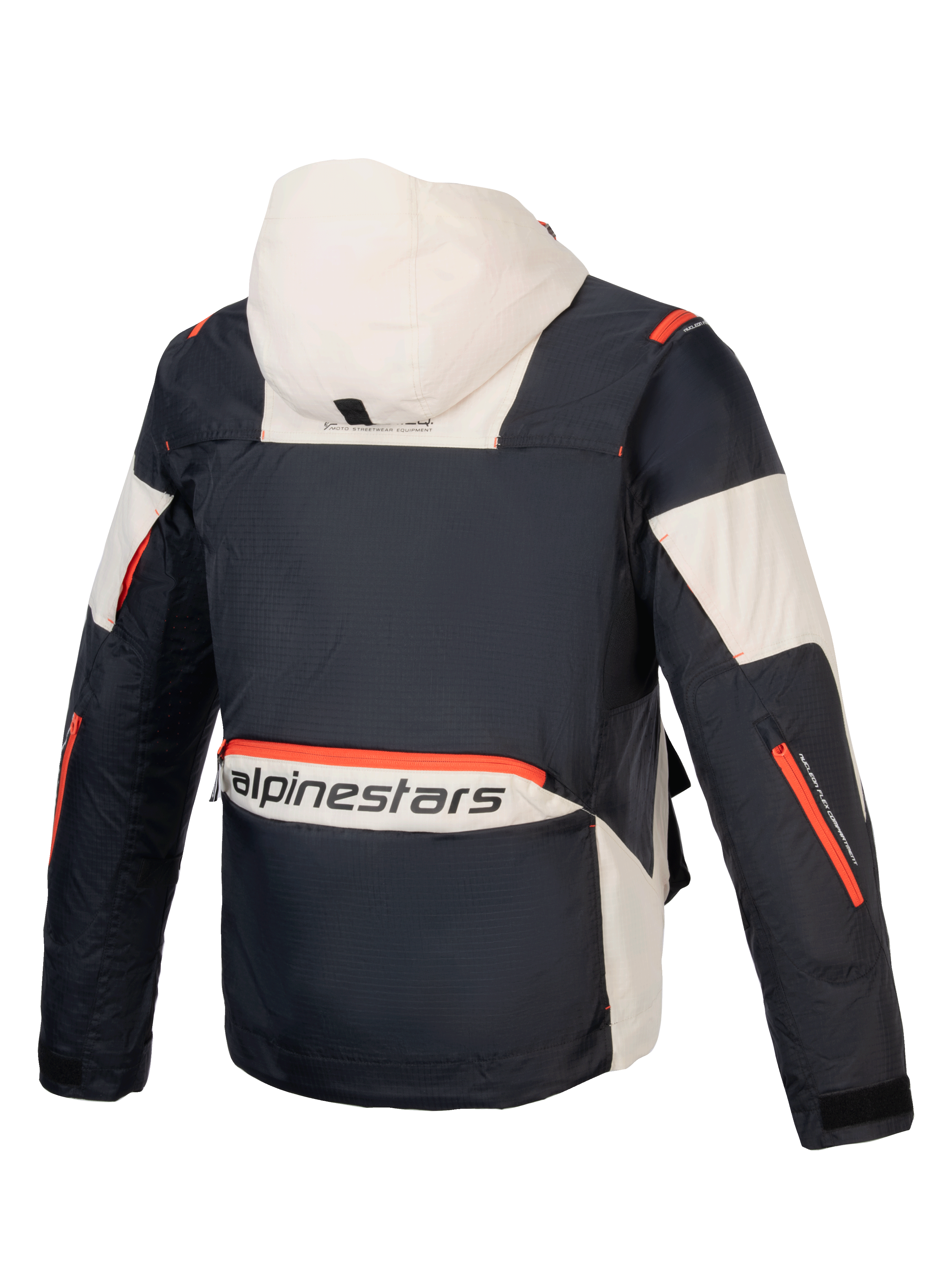 Alpinestars Mogress Air Jacket for men, black and almond urban motorcycle jacket with orange accents and ripstop textile.