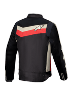 Alpinestars T-Dyno Air Jacket, Men's Motorcycle Textile Jacket, Back View, Black, Bright Red, and Ecru, CE Certified with extended 3D mesh airflow panels and vintage-inspired biker fit