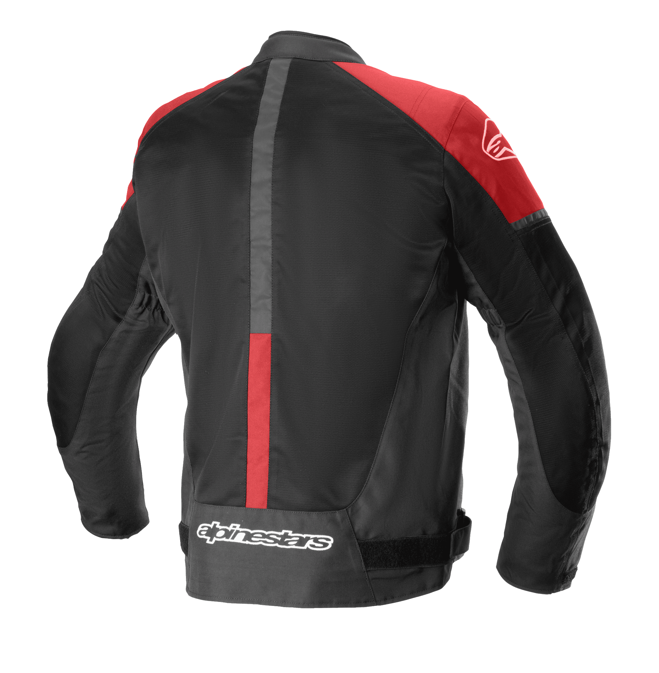 Alpinestars T-SP X Superair Jacket, Textile Motorcycle Jacket, Black and Bright Red, back view featuring large mesh panels for airflow, red accents on shoulders, and branding on the lower back.