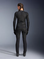 Alpinestars Stella Troop-Air Jacket, Women's Motorcycle Jacket, Black, back view of a rider wearing a technical mesh jacket, paired with matching black riding pants, gloves, and boots, slim-fitting breathable design with a white Alpinestars logo on the collar