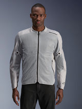 Alpinestars C-1 Air Jacket, Urban Motorcycle Jacket, Silver and Gray, featuring large tech mesh panels on the chest and sleeves, black central zipper, minimalist branding on the shoulder, lightweight and ventilated design for urban commuting