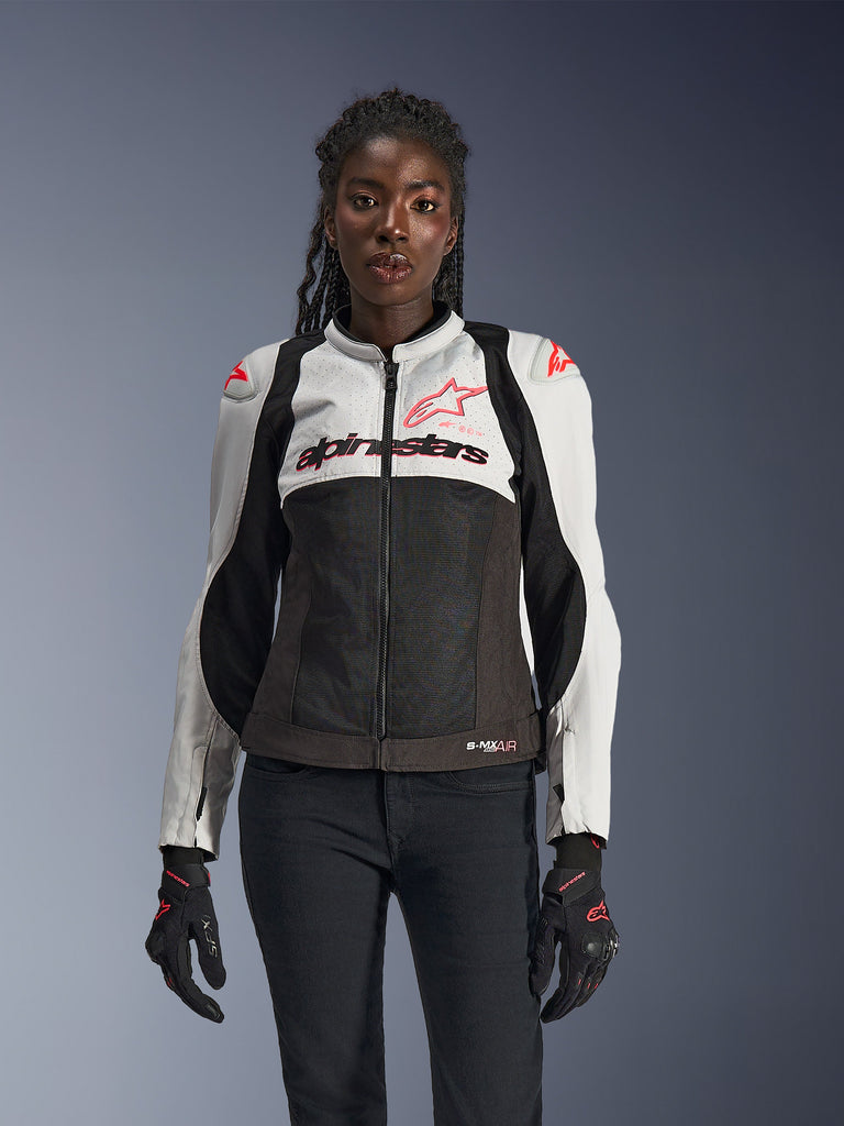 Alpinestars Stella SMX Air Jacket, Women's Motorcycle Jacket, Black and White with Red Details, Mesh Ventilation Panels, CE Certified Protection, Sporty Racing Design