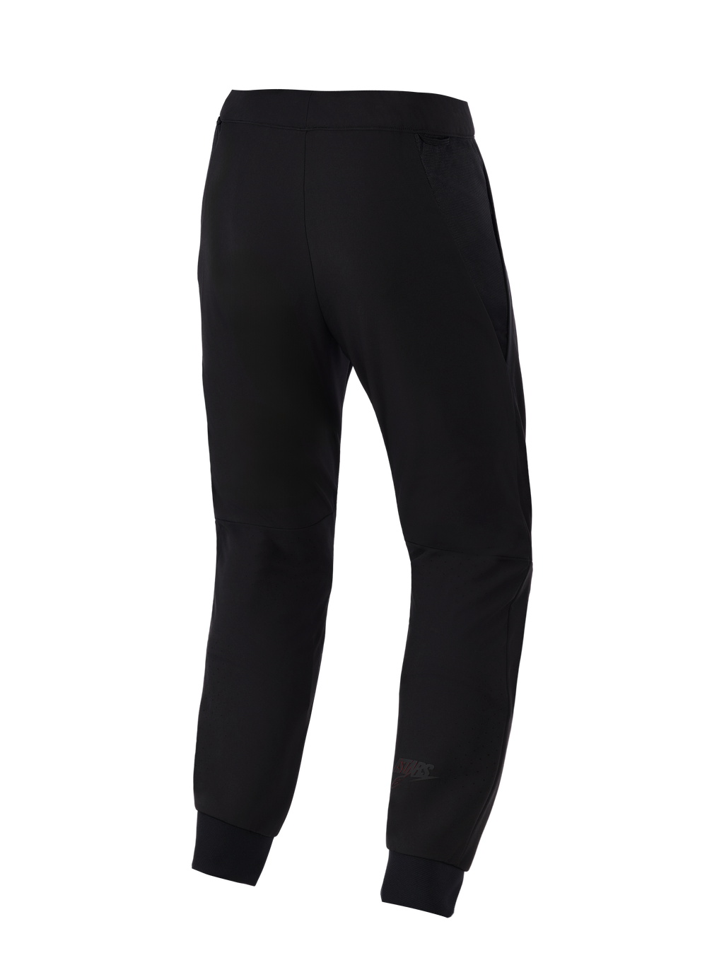 Alpinestars Aeroshell Airflow Pants, Motorcycle Pants, Black, back view featuring a lightweight stretch softshell chassis, integrated 2D mesh panels for breathability, laser-perforated calf zones, and a subtle Astars logo on the lower leg.