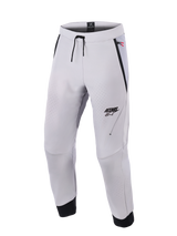 Alpinestars Aeroshell Airflow Pants, Mid Gray motorcycle pants, featuring laser-perforated ventilation zones, ASTARS logo on the left thigh, drawstring waistband, and black ankle cuffs, technical softshell design for sport and urban riding