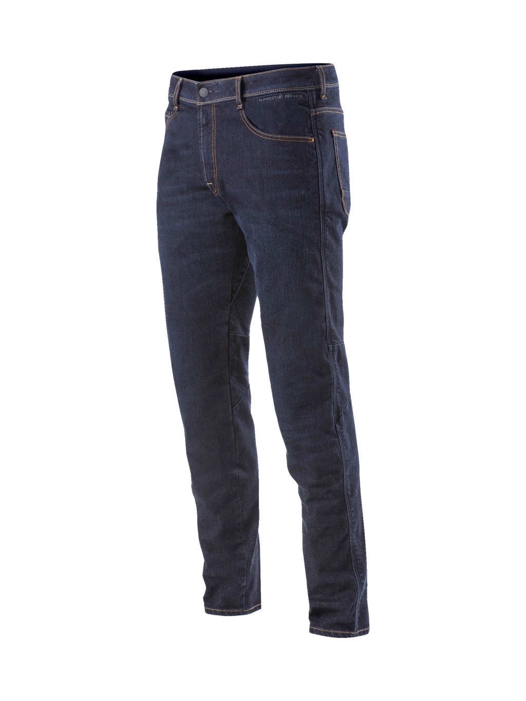 Alpinestars Radium Denim Pants, men's motorcycle riding jeans in dark blue, featuring stretch Cordura and Bio-Flex armor.