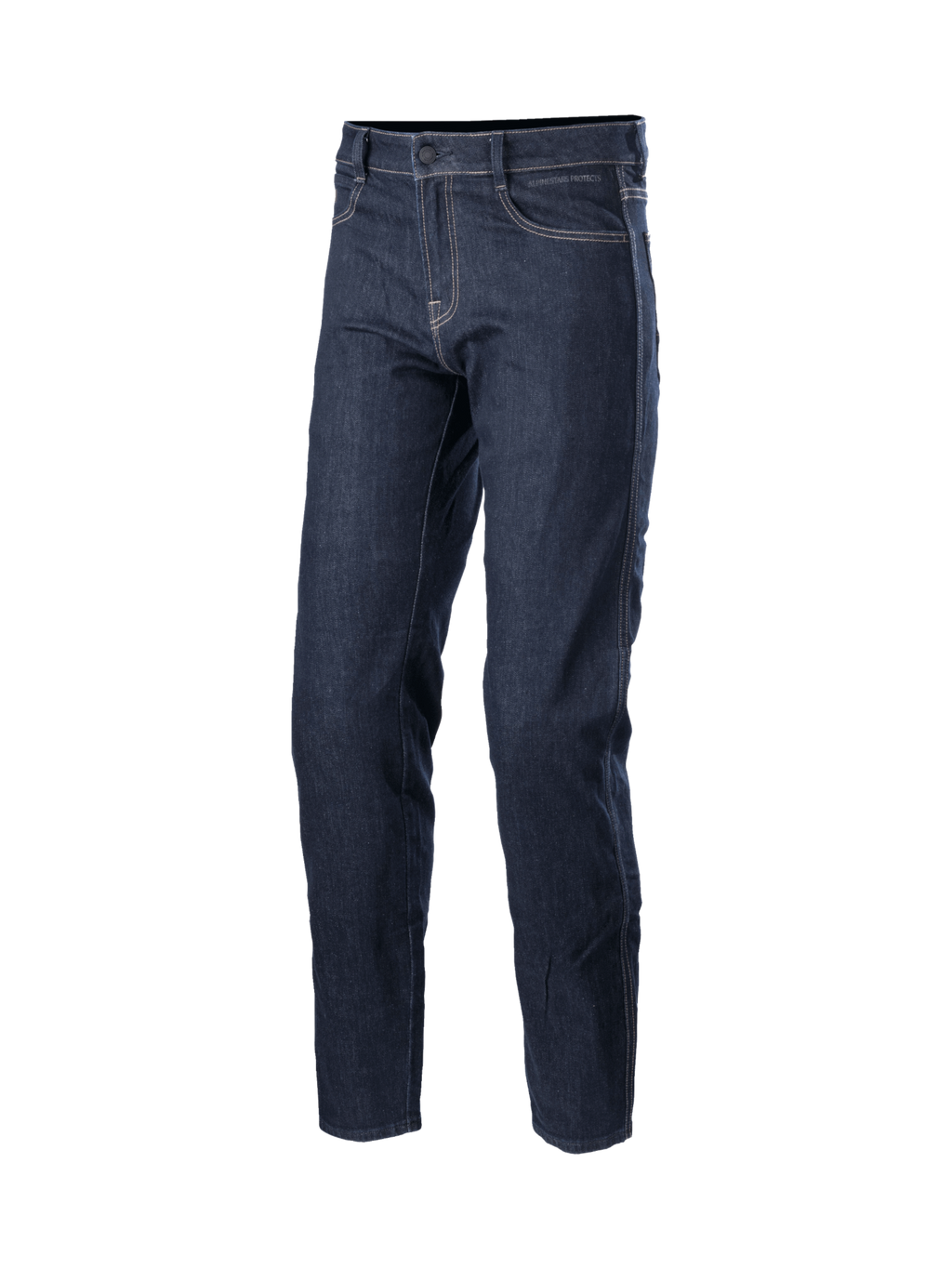 Alpinestars Sektor Regular Fit Denim Pants, urban motorcycle riding jeans in dark blue with triple stitching and CE certified protection.