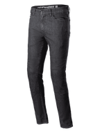 Alpinestars Cerium Denim Tech Riding Pants, Motorcycle Riding Jeans, Black Washed, slim fit, classic five-pocket design, heavy-duty denim construction, belt loops, button and zipper closure, contemporary urban riding gear
