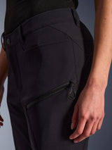 Alpinestars Woman Stella Flex-AST Explorer Pants, Black, close-up of the hip and upper thigh showing zippered cargo pocket, stretch textile construction, and waistband detail