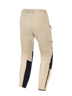 Alpinestars Woman Stella Flex-AST Explorer Pants, Women's Motorcycle Adventure Pants, Sand and Black, rear view featuring elasticated waistband, side cargo pockets, and reinforced lower leg panels with zippers, designed for warm-weather riding
