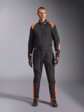 Alpinestars KMX-5 V3 Suit, Men's Karting One-Piece, Black and Orange Fluo, FIA 8877-2022 Grade 1 certified racing gear.