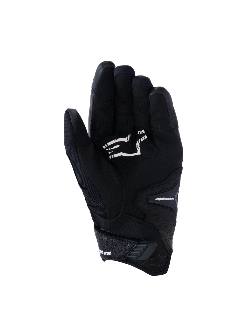 Alpinestars SP-R Pro Gloves, Black Short-cuff Motorcycle Gloves, palm view showing grip reinforcements and white Alpinestars logo, designed for sport riding.