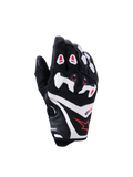 Alpinestars SP-R Pro Gloves, Motorcycle Racing Gloves, Black with White and Red Accents, Backhand View featuring Divided TPU Knuckle Protection, Textured Leather and Mesh Construction, Red Star Logo on the wrist