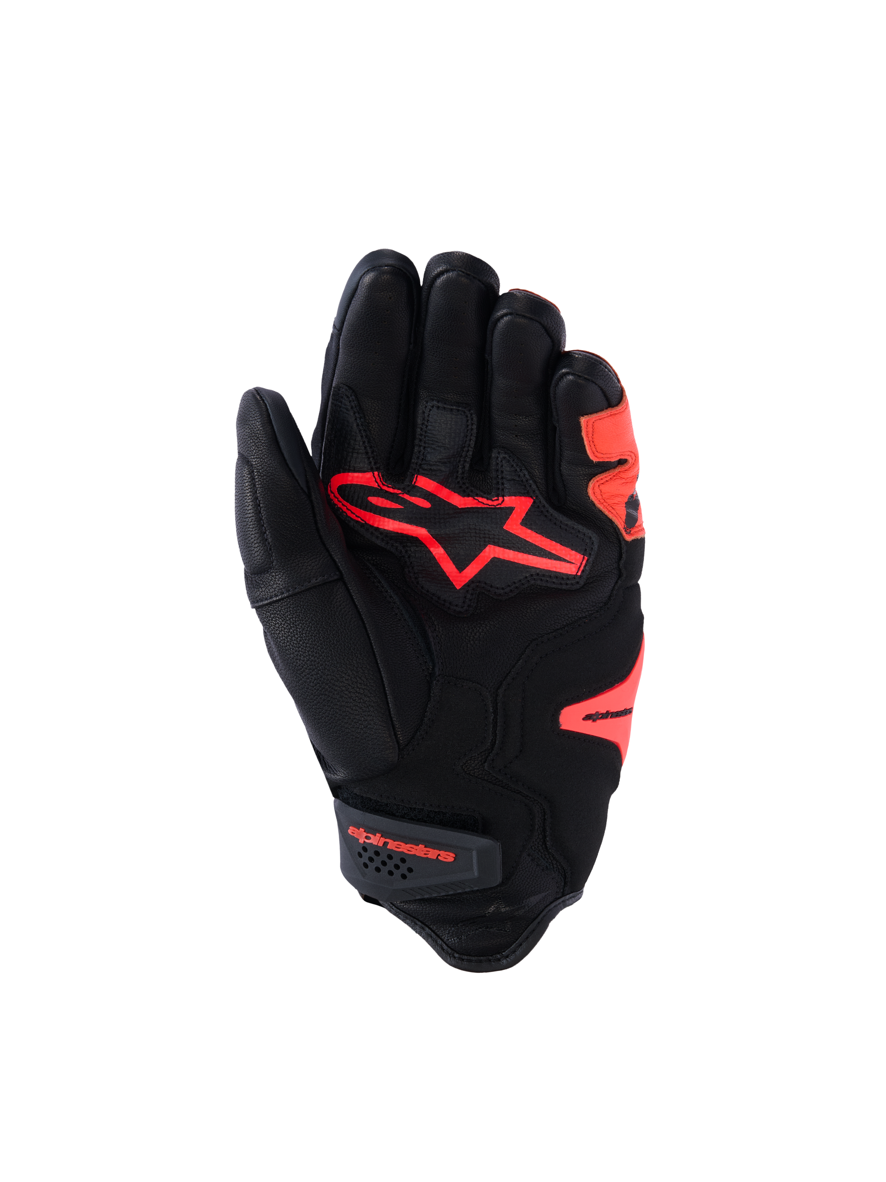 Alpinestars SP-R Tech motorcycle racing glove, short-cuff goat leather glove in black and red fluo with protective knuckle and reinforced palm